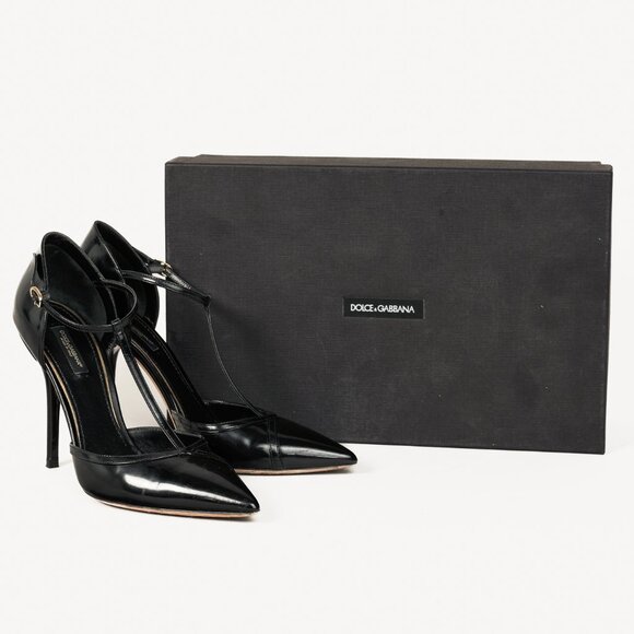 Dolce & Gabbana Black Patent Leather T-Strap Heels - Picture 11 of 11